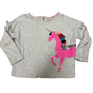 Mini Boden Girls Unicorn Appliqué Shirt Size 4-5 Pink Long Sleeve